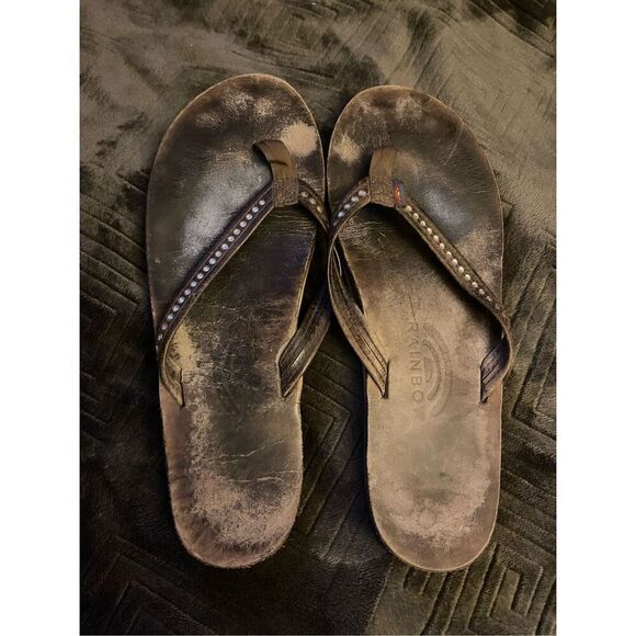 Vintage Y2K Leather bling Rainbow Flip Flop Sandals Sz 8.5/9 measures 10” - Picture 1 of 6